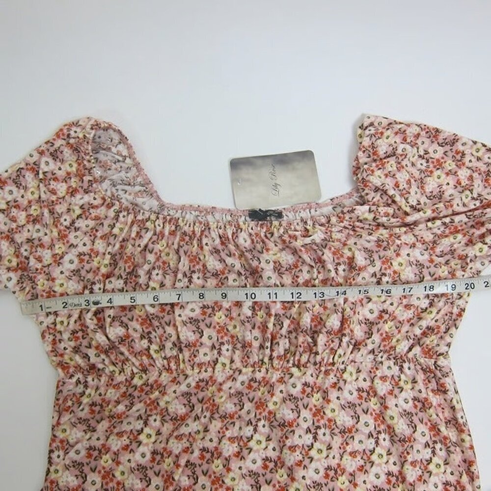 Lily Rose Smocked Babydoll Pink Floral Dress 1X NWT Ruffle Sleeves Cottagecore - Picture 8 of 10